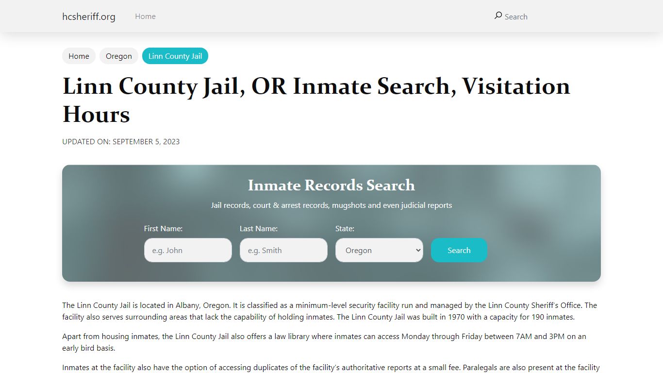 Linn County Jail, OR Inmate Search, Visitation Hours